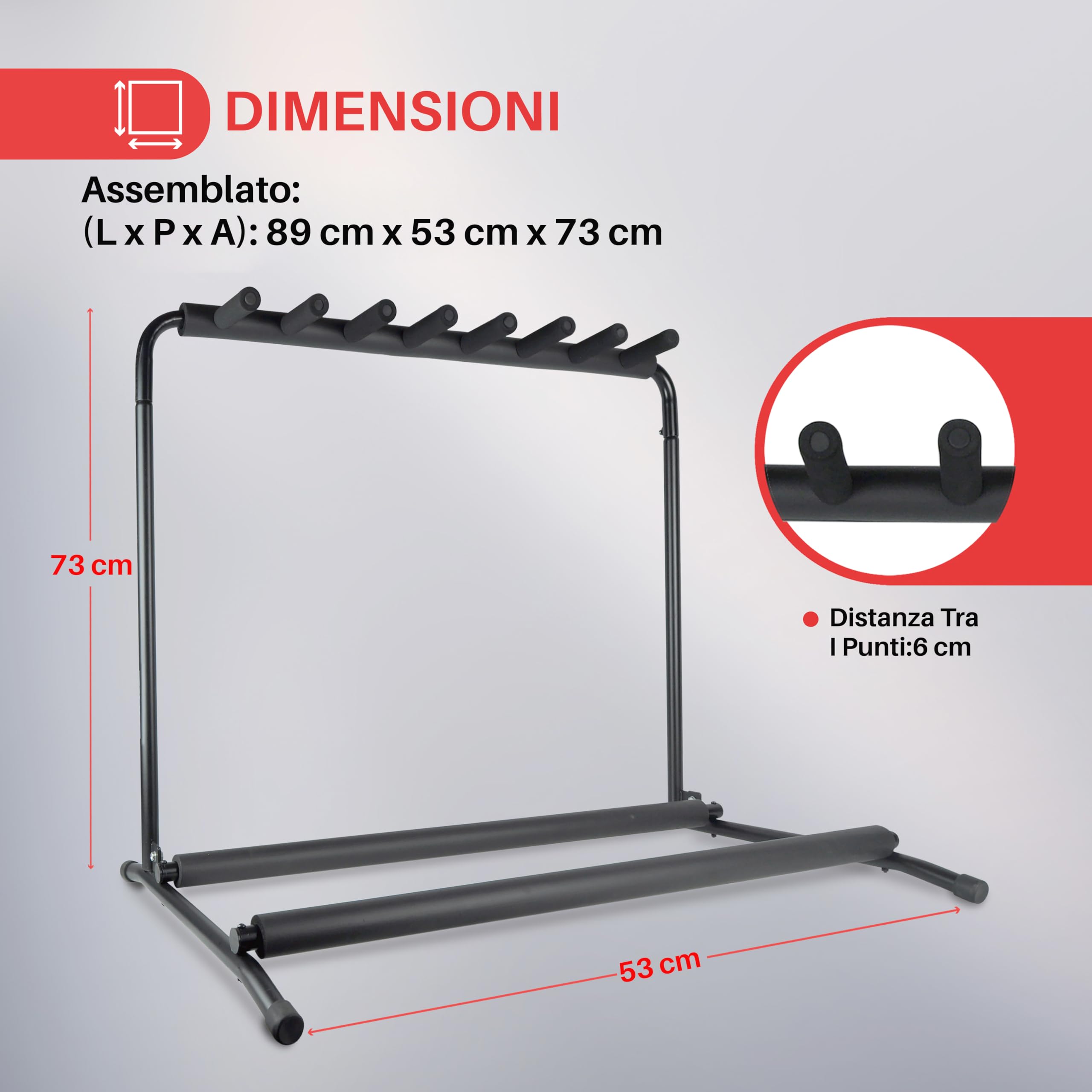 Pyle Supporto Chitarra a 7 Livelli e Pieghevole Universale, Porta Chitarra da Terra, Stand Chitarra, Poggia Chitarra, Guitar Stand con Fodera Antiscivolo in Gomma, Nero