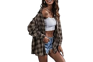 Womens Flannel Shirts, Button Down Buffalo Plaid Shirts Jacket Oversized Shacket Blouse Tops