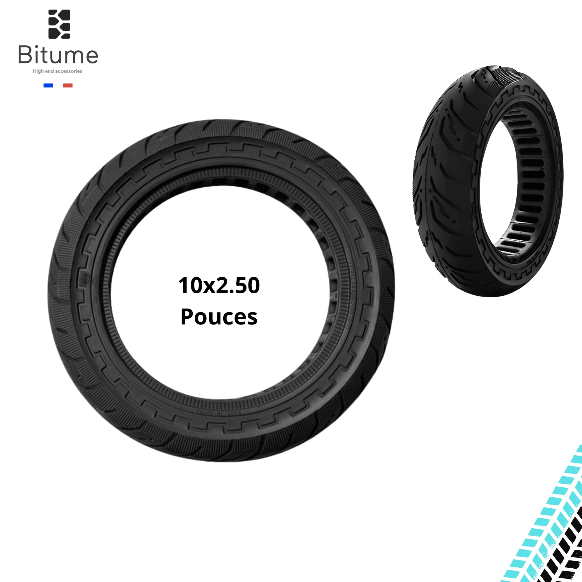 BITUME | Pneu Plein 10x2.50 (60/70-7) pour Trottinette Électrique Xiaomi Mi4 pro | Pneu Increvable pour Trottinette Électrique Roue Avant et Arrière