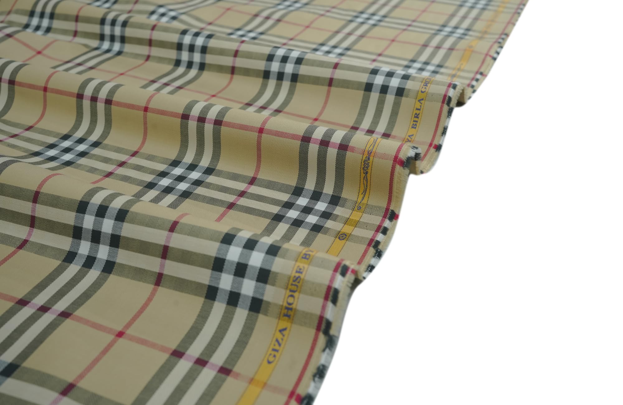 BOR-BERRY Premium Giza Cotton Check Shirting Fabric for Men | Beige Classic Plaid Design | Soft & Breathable Luxury Shirt Material | Unstitched Fabric | 1.6METRES |-image-31