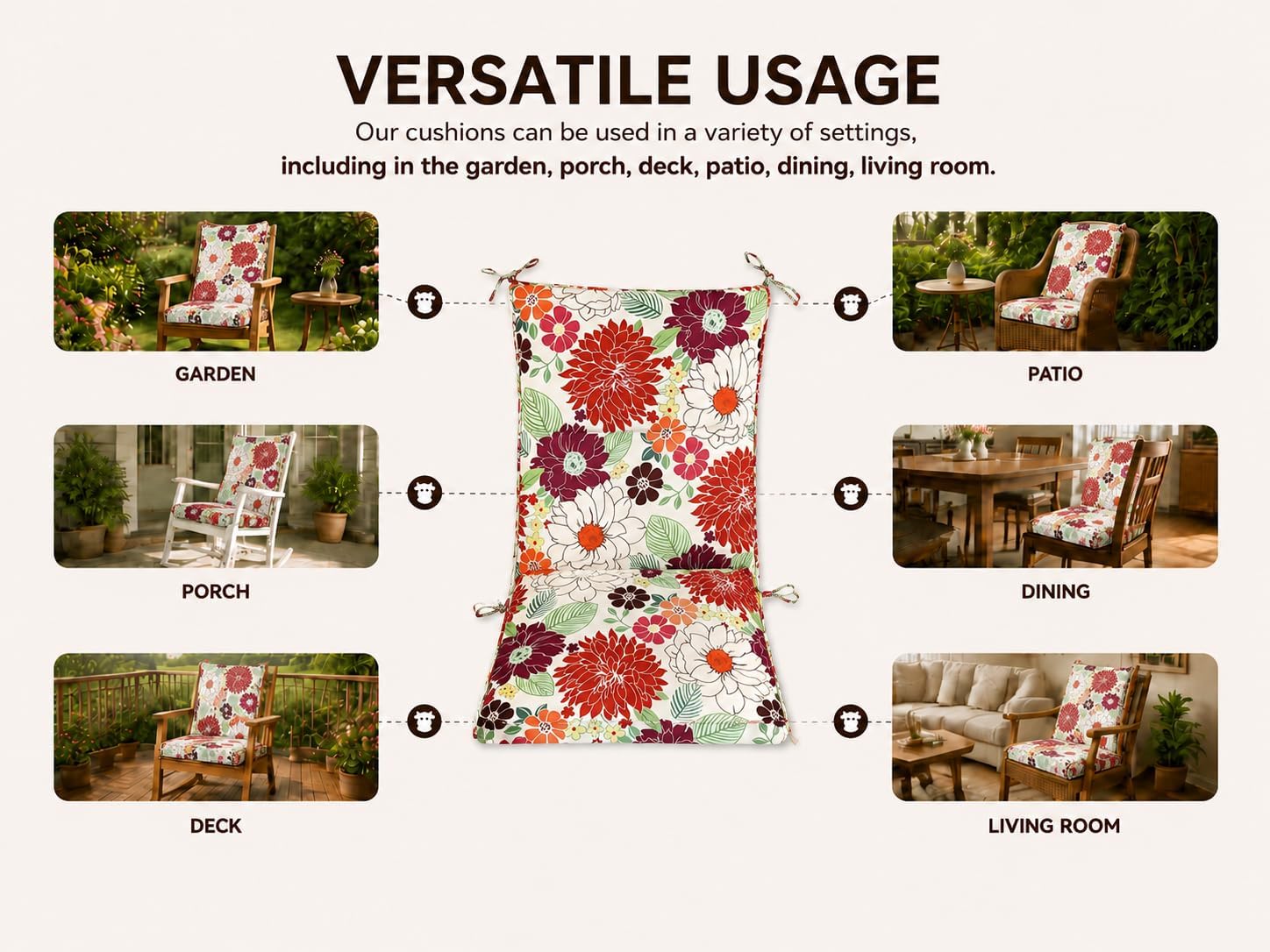 Set of 2 Outdoor Dining Chair Cushions, Comfort Patio Seating Cushions, 44 x21x4.5 inch, Single Welt and Zipper (Blooming Fiesta)