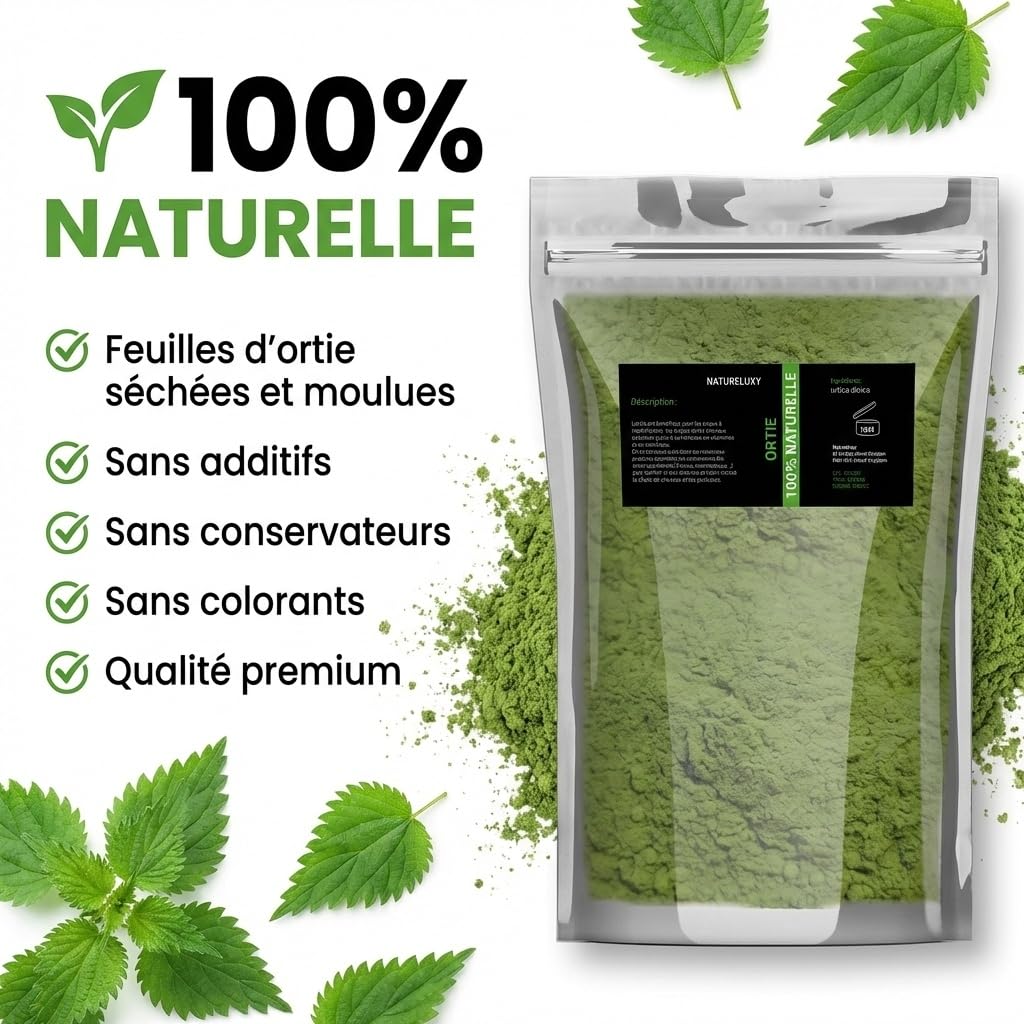 Poudre d’Ortie Séchée et Moulue – 1kg | Feuilles 100% Naturelles | Infusions, Cuisine & Soins Capillaires