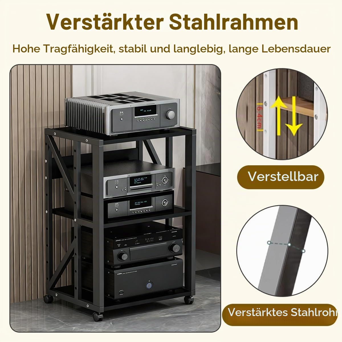 TV HiFi Rack Audio Schrank, 2/3-stufiges Stereo-Rack, AV-Regal, Medienregal Mit Verstellbaren Einlegeböden, HiFi-Ständer Für Home, Office, Theater, Küchen, Videoturm(Style 1)