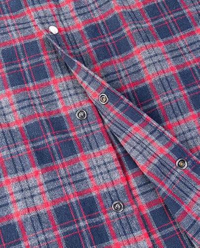 Snap Buttons Flannel Shirts for Men Regular Fit Mens Long Sleeve Shirt,Red Grey MFL005,XX-Large