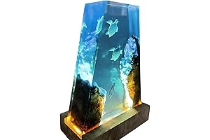 Sea Turtle and Divers Explore Undersea Epoxy Resin Lamp With Stand