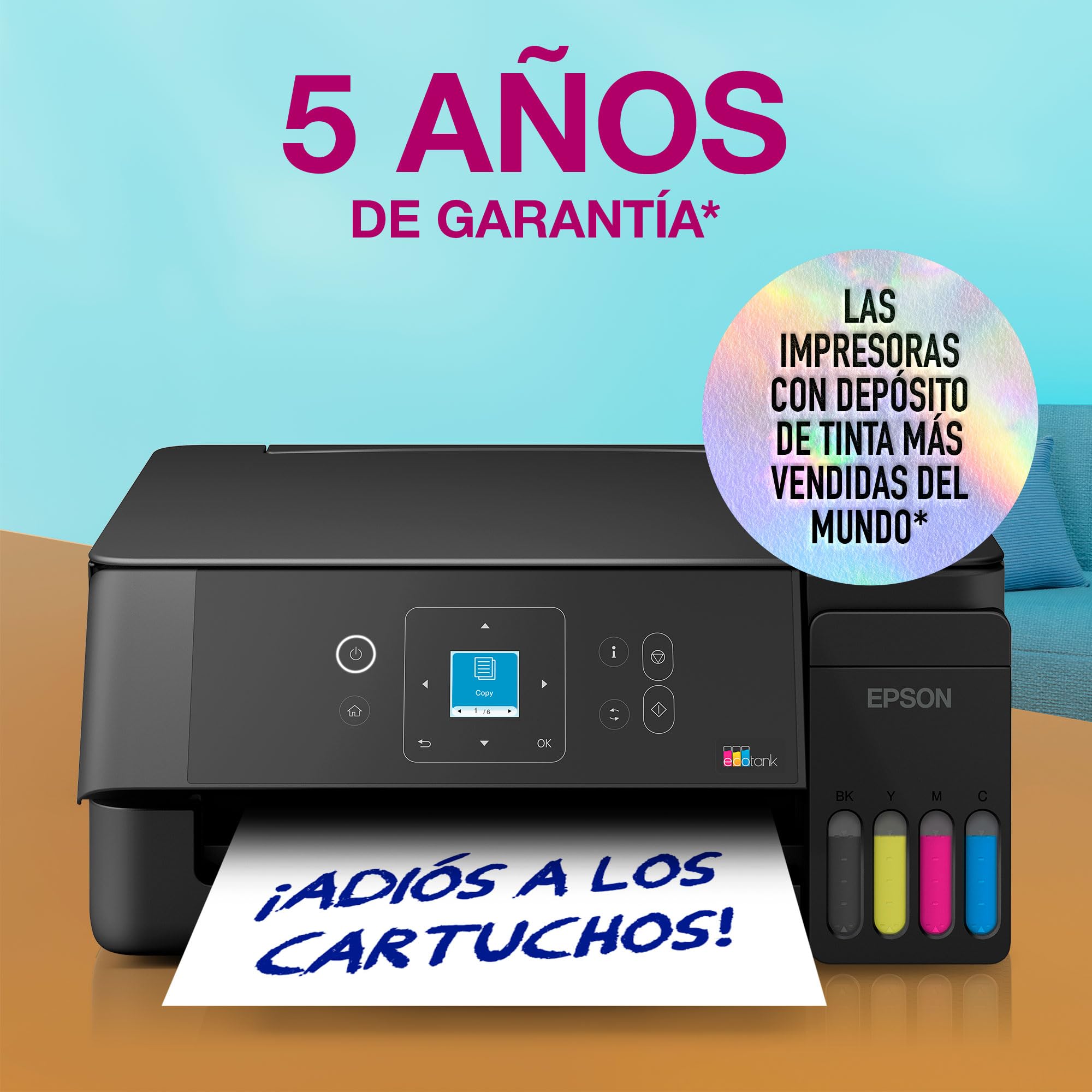 Epson EcoTank ET-2922 | para hogares dinámicos | Wi-Fi | A4 | Impresión, Copia, escaneado | Pantalla LCD | Compatible con AirPrint | Compacta | Incluye hasta 3 años de Tinta