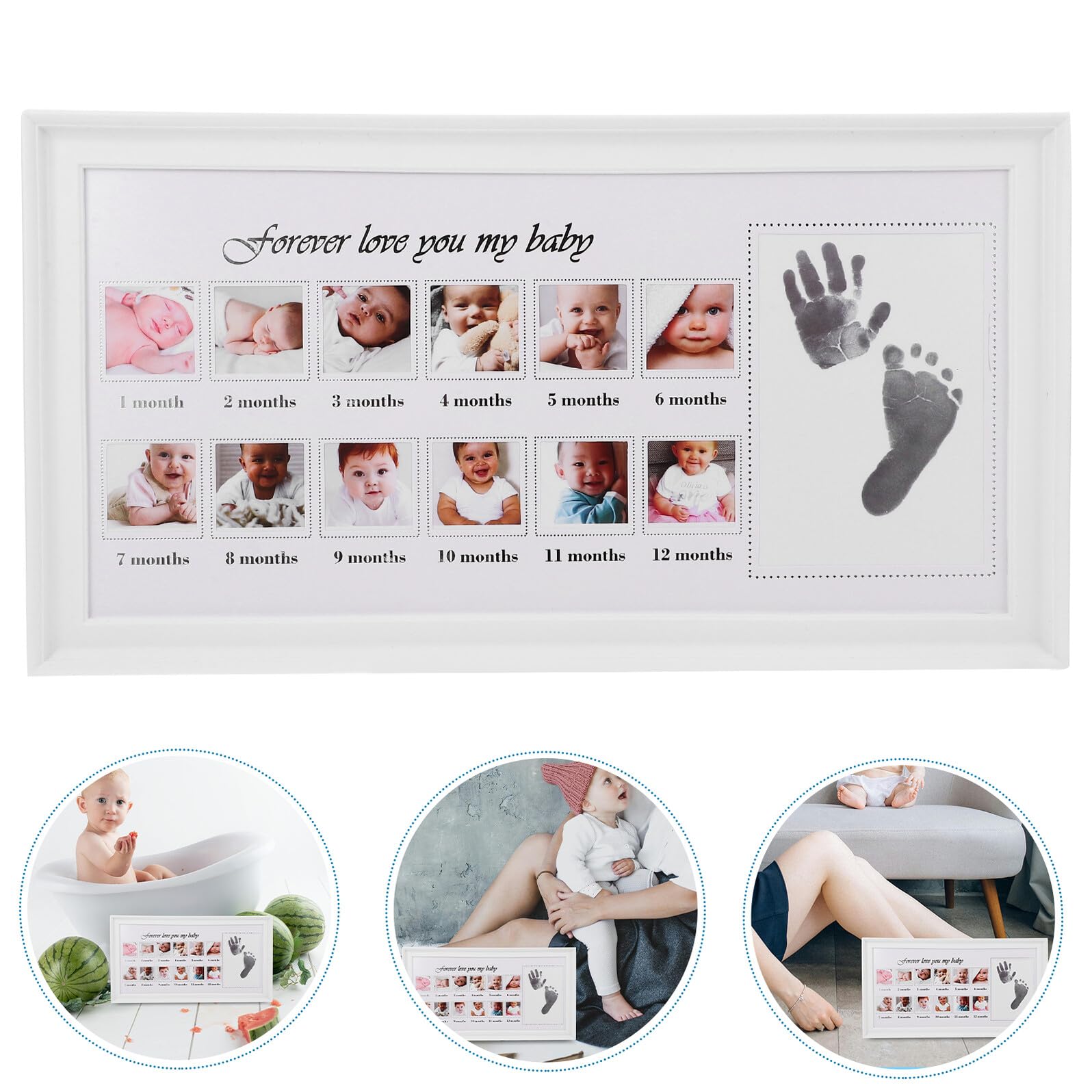 Marco de Fotos de Pp y Pvc para Bebés Huellas de Manos y Pies Marco Elegante Blanco Obsequio Adecuado Decoración para Pared y Mesa para Nuevos Padres