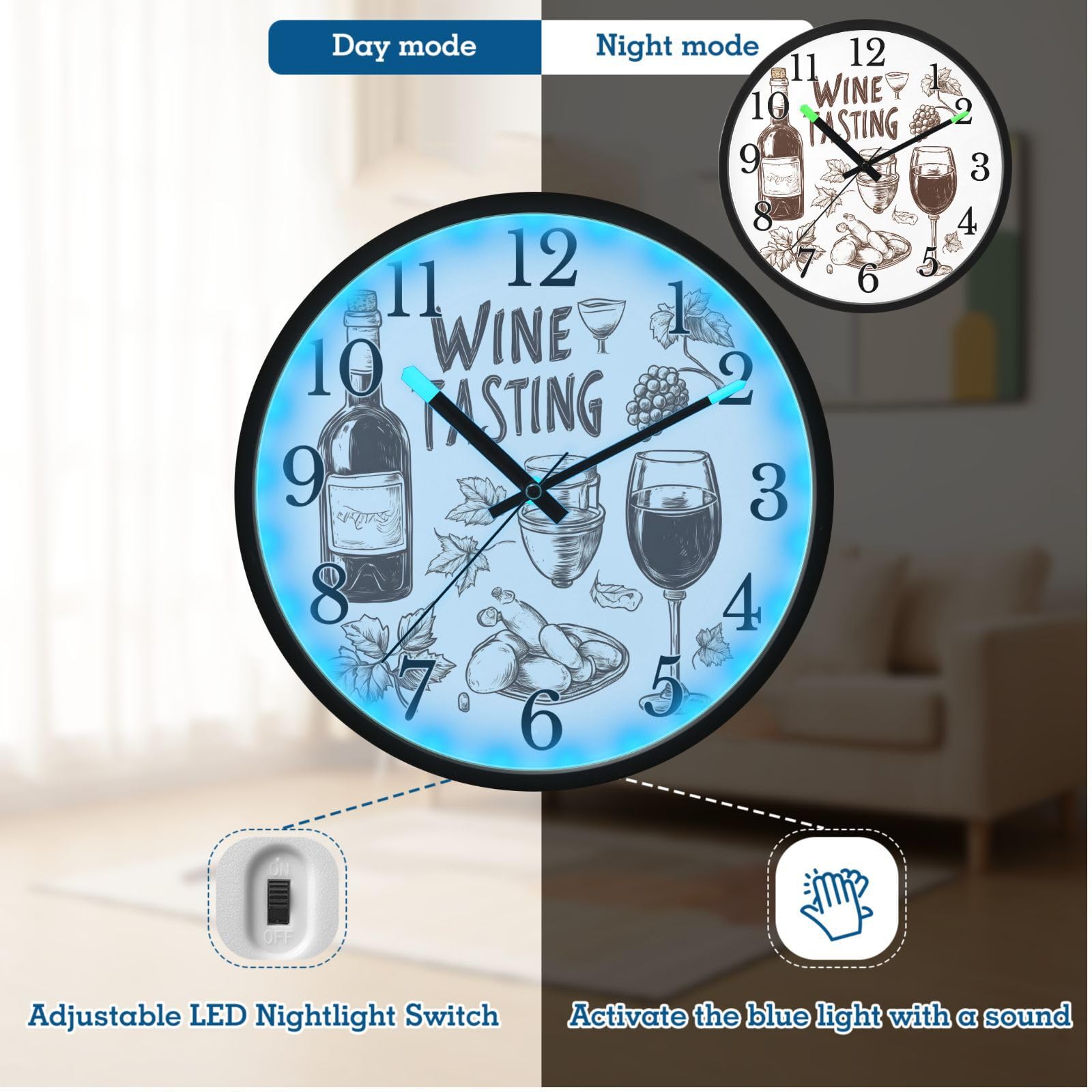Mnsruu Reloj de pared luminoso para dormitorio, funciona con pilas, silencioso, brilla en la oscuridad, para sala de estar, cocina, 12 pulgadas