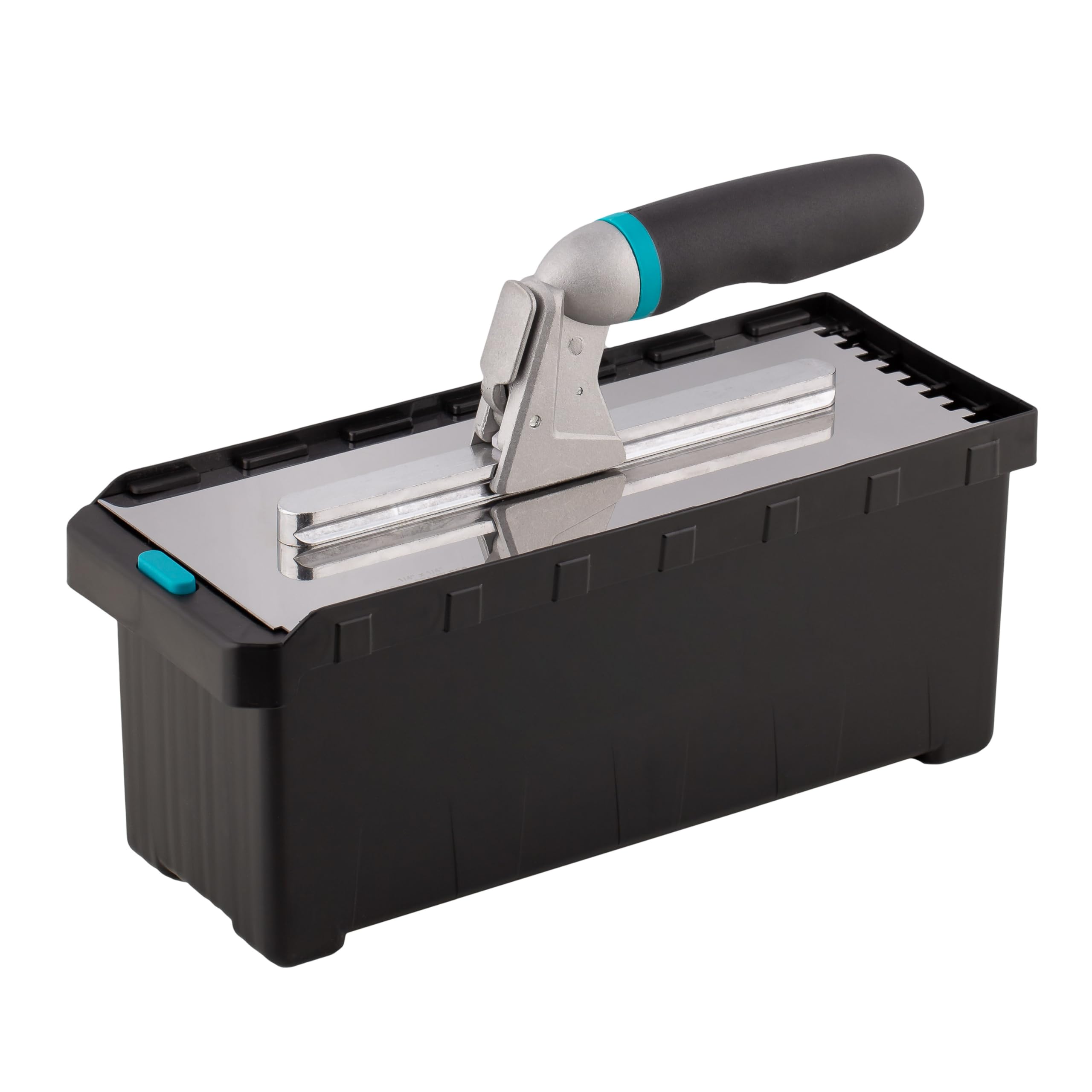 MIVOS Set di Frattazzi con manico staccabile e scatola per il trasporto - 6, 8, 10, 12 mm, Tipo U, tipo Tiger - 6 Frattazzi dentati - Frattazzi in acciaio inox con impugnatura morbida - Cazzuola