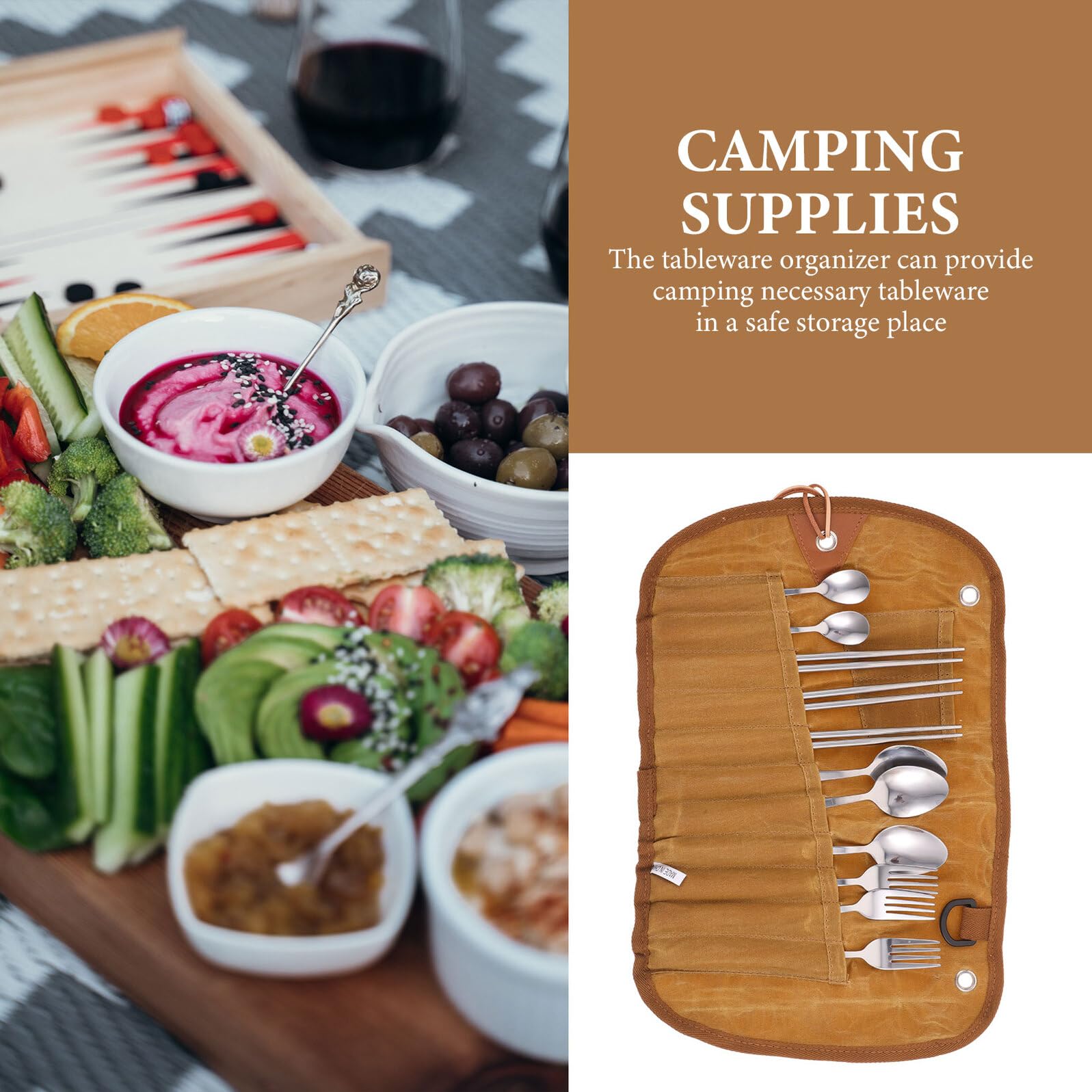 SUPVOX Ensemble de Vaisselle de Voyage Pliable, Pochette de Rangement Compacte en Toile, Couverts de Camping Légers, Set de Pique-niques pour Randonnée et Barbecue en Plein Air