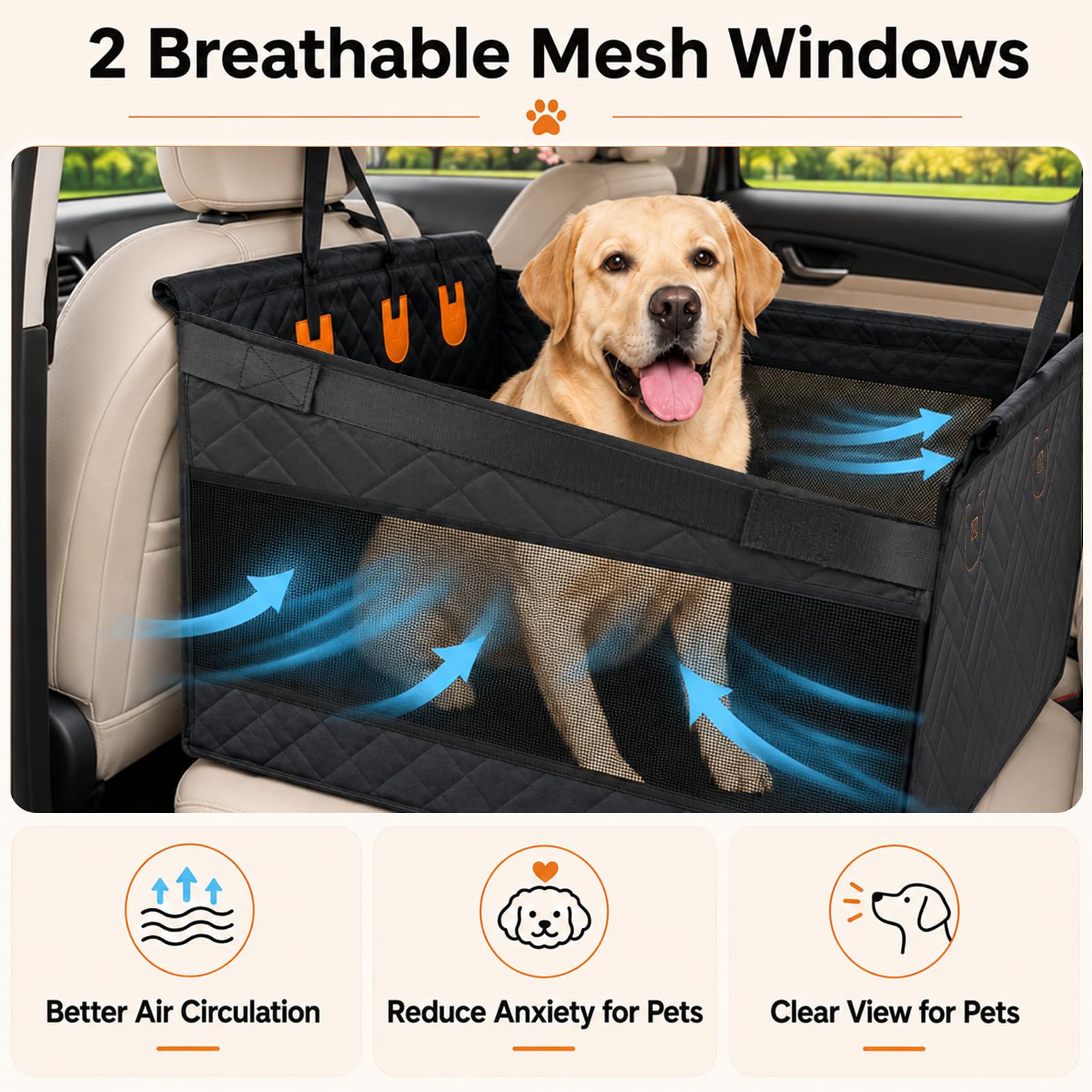 Hundesitz Auto Rückbank, Autositz Hund für Mittelgroße & Große Hunde, Wasserdichter, Rutschfester & Kratzfest Hundeautositz mit 2 Netzfenster, Hundekorb Auto Rücksitz
