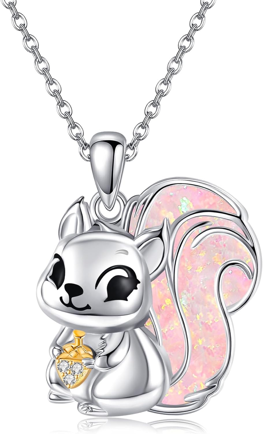 YAFEINI Squirrel Necklace 925 Sterling Silver Opal Squirrel Pendant Necklaces Opal Jewelry for Women Squirrel Lovers Christmas Birthday Gifts (pink opal)