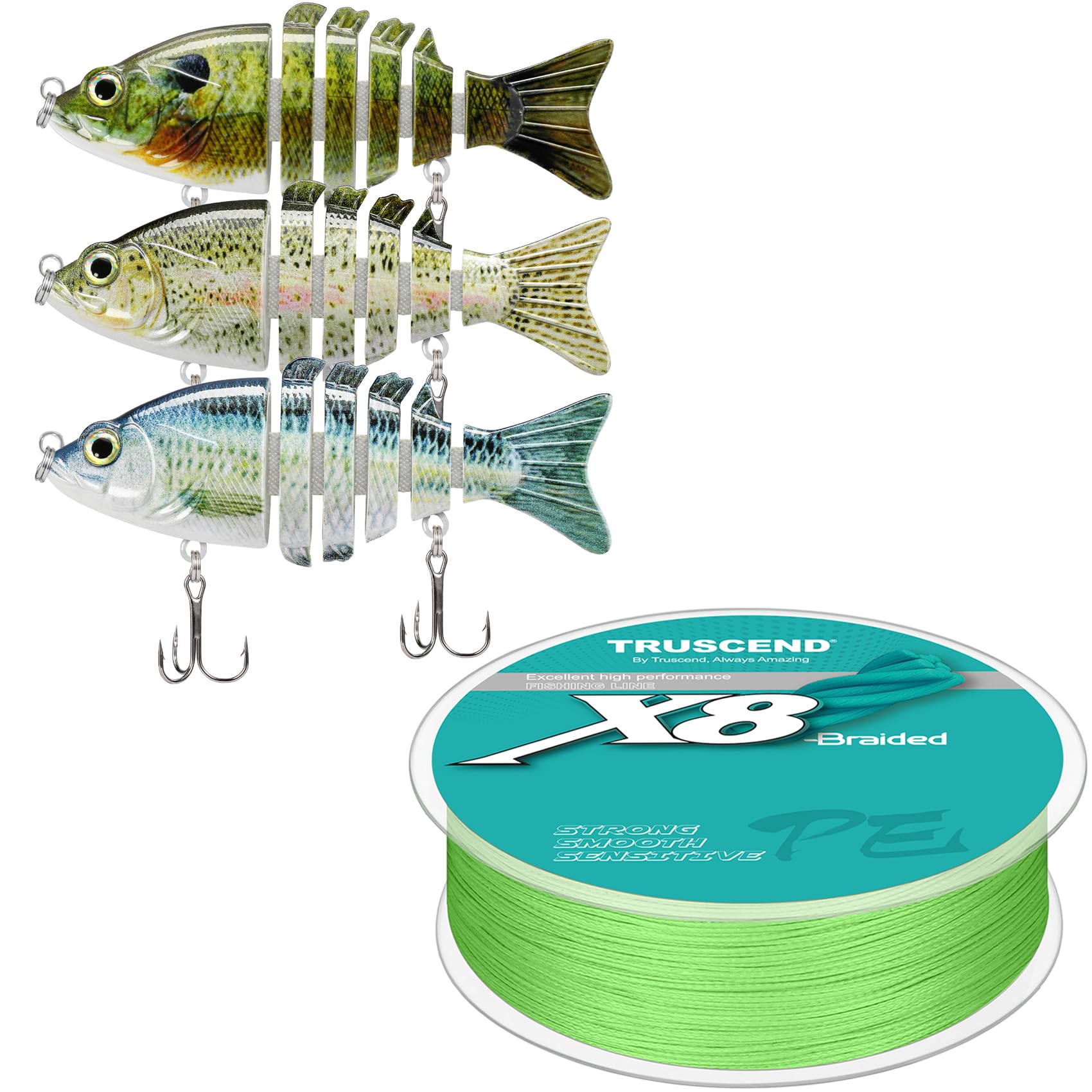 TRUSCEND Fishing Lures for Bass Trout and Braided Fishing Line 20lb-300yds, Multi Jointed Swimbaits Slow Sinking Bionic Swimming Lures Bass Freshwater Saltwater Bass Lifelike Fishing Lures Kit : Sports &