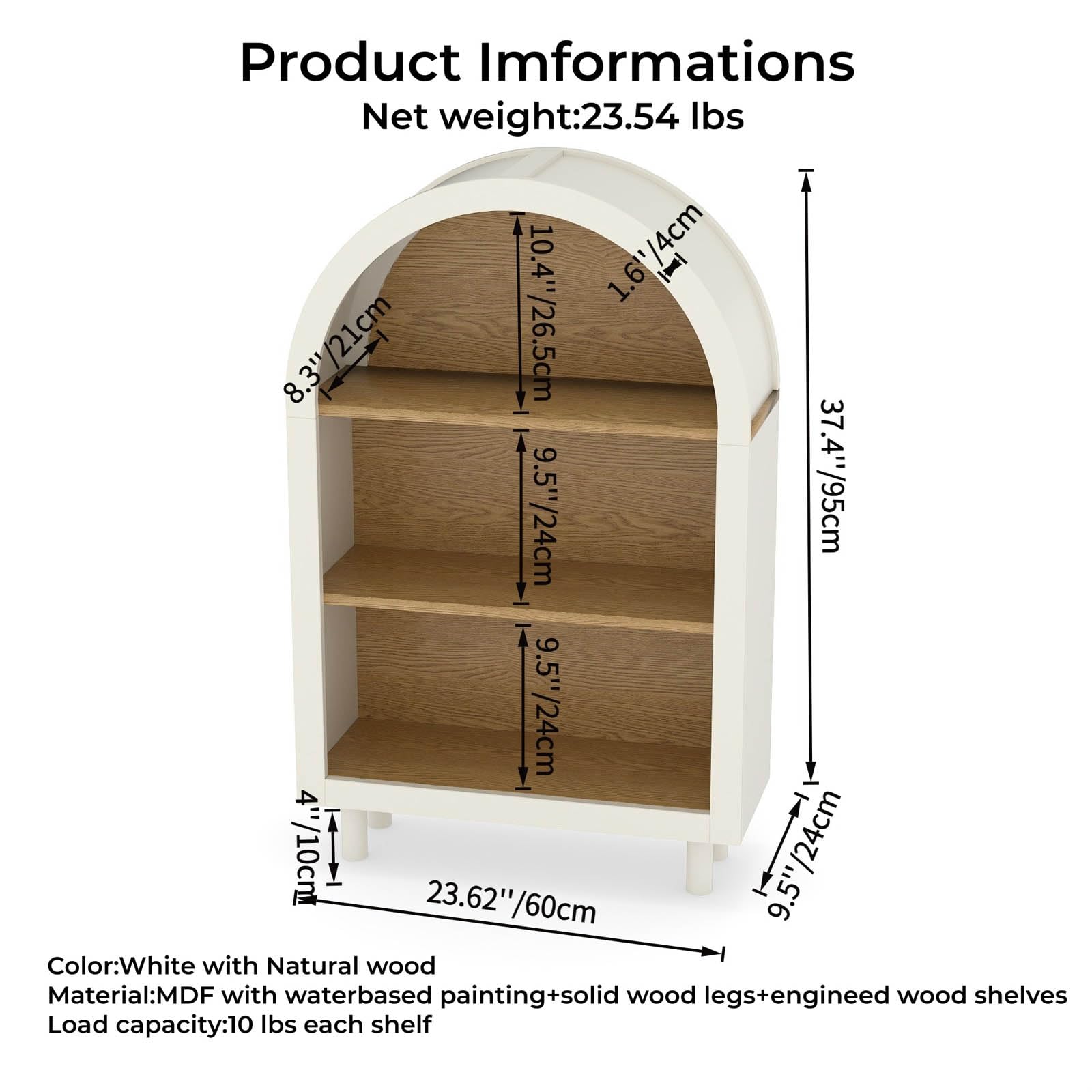 Bibliothèque moderne à 3 niveaux – Étagère courte ouverte en bois pour salon, chambre à coucher et bureau à domicile – Meuble Slish blanc Smal Solut Ele Design