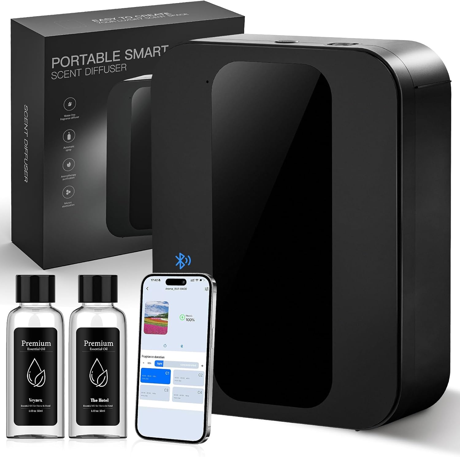 Hotel Scent Diffuser Kit, Includes 2 Premium Oils, House Scent Machine, 500ml Large Capacity Aromatherapy Machine, Cover 3500 Sq.Ft, Waterless Essential Oil Diffusers for Home Large Room, Office-Black