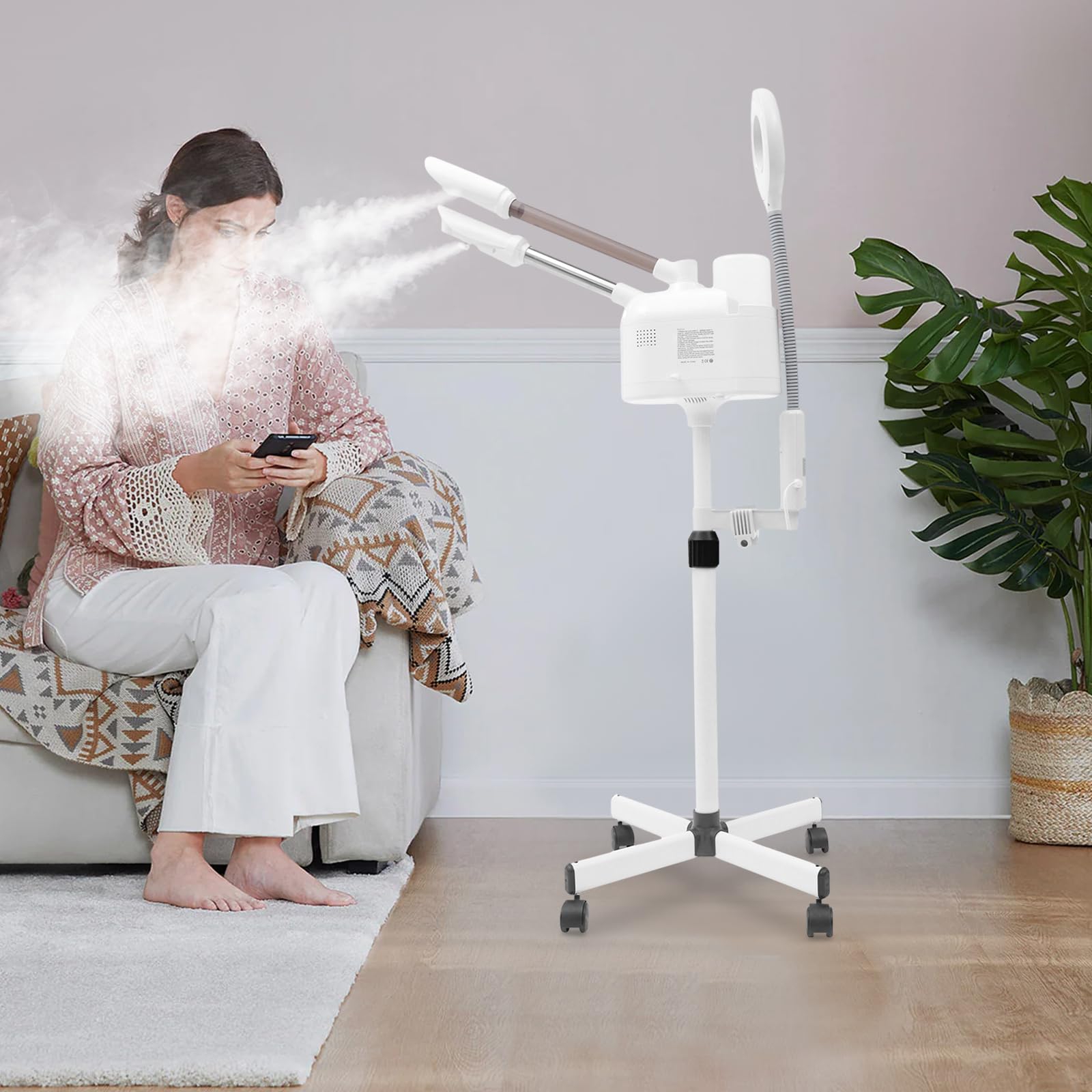 Vaporizzatore viso professionale 3 in 1 altezza regolabile funzione ozono, studio cosmetico sauna facciale evaporazione, per casa e salone di bellezza