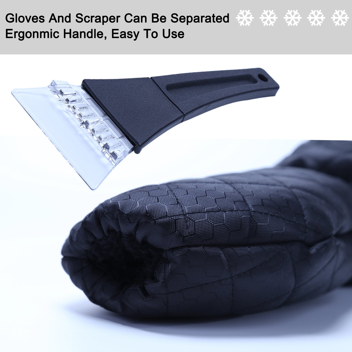 Grattoir à Glace pour Pare-Brise, grattoir à Neige avec Gant de Chasse-Neige imperméable doublé en Polaire Compatible avec Les Voitures (Lot de 2, Noir)