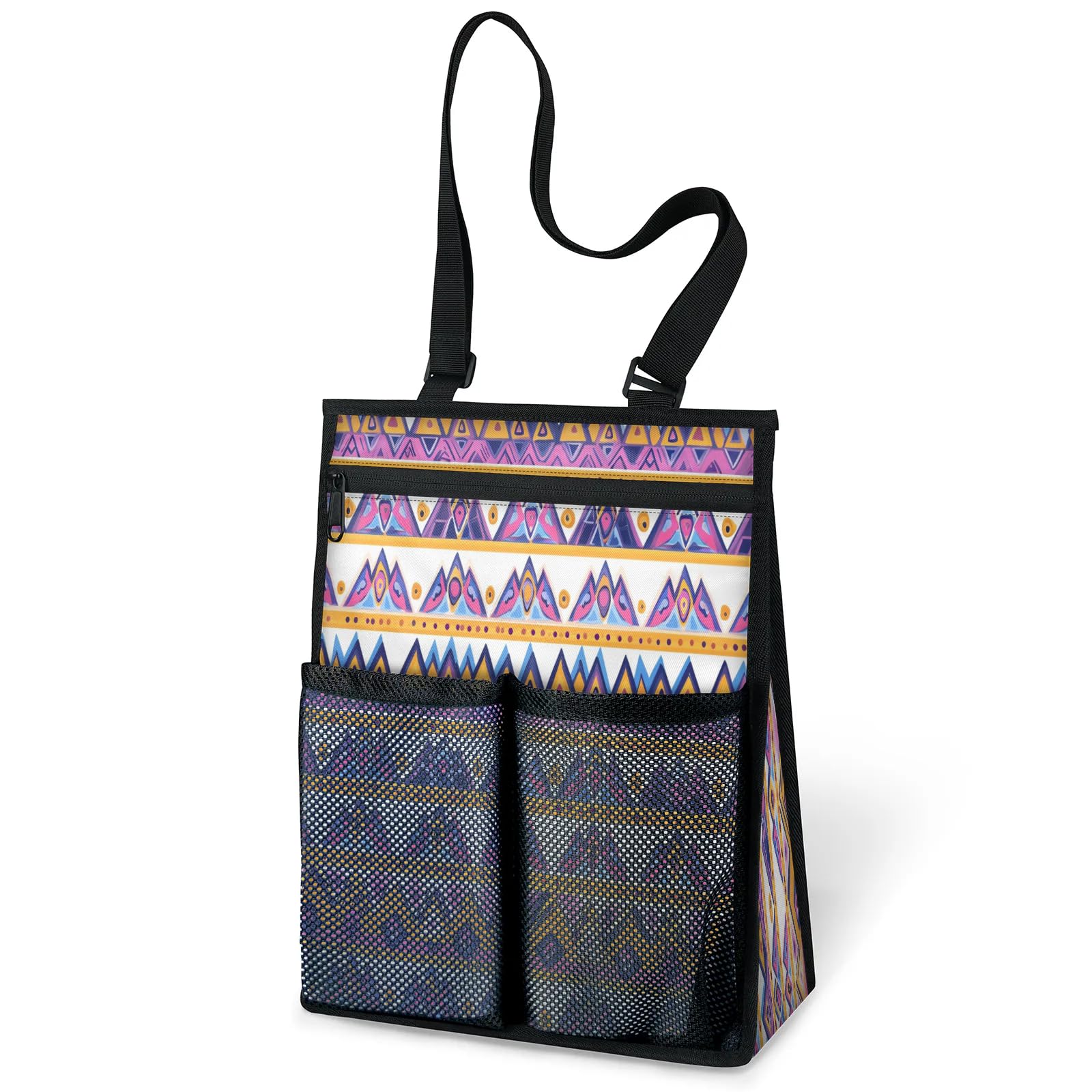 Ourtheme Colorful Tribal Theme Portable Shower Bag for Travel Gym Camp Beach Tote Shower Caddy Bags Hanging Toiletry