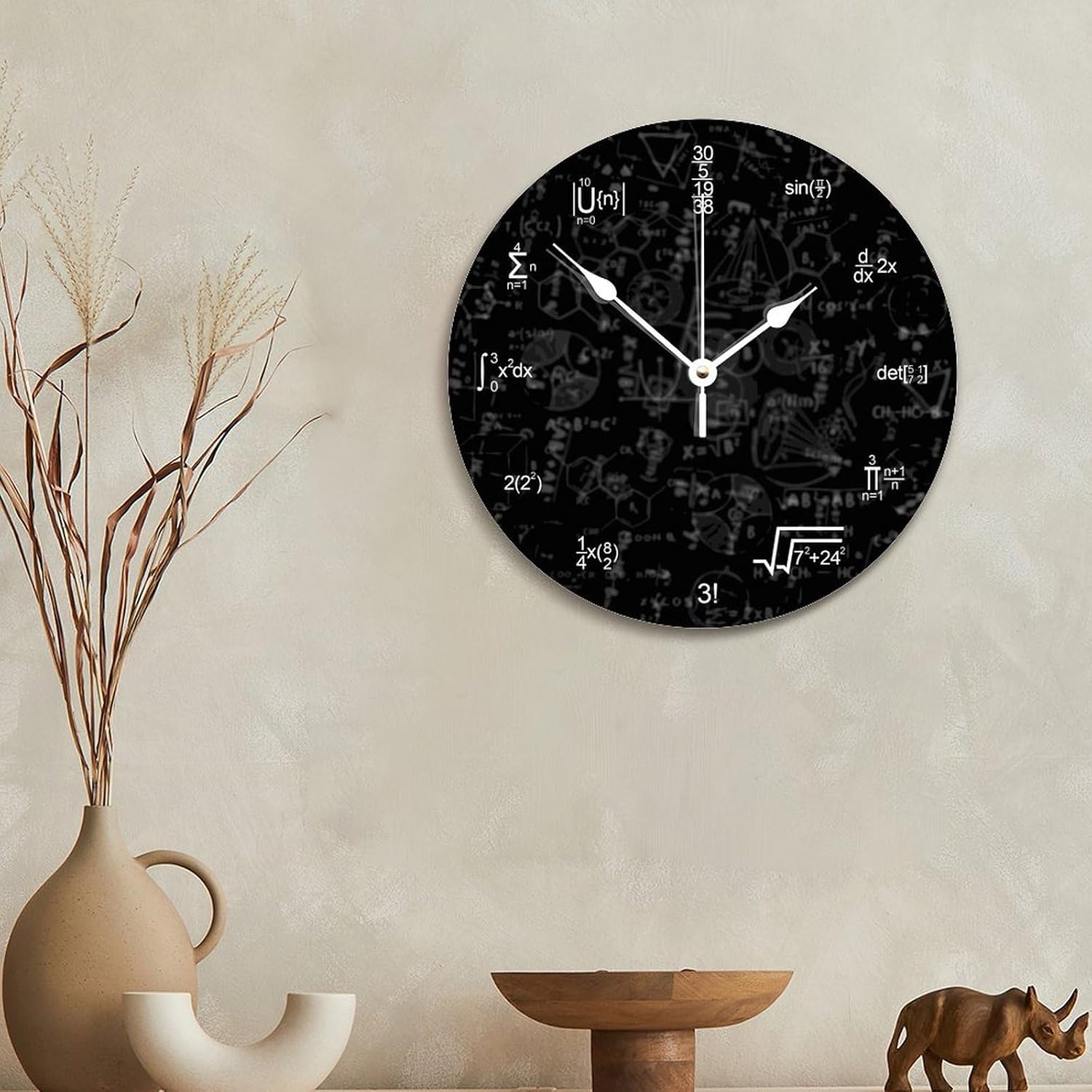 godblessignMath Wall Clock Calculus Math Teaching Style Wall Clocks Battery Operated 12 Inch Silent Non-Ticking Rutic Hanging Clock for Classroom Bedroom Study Room