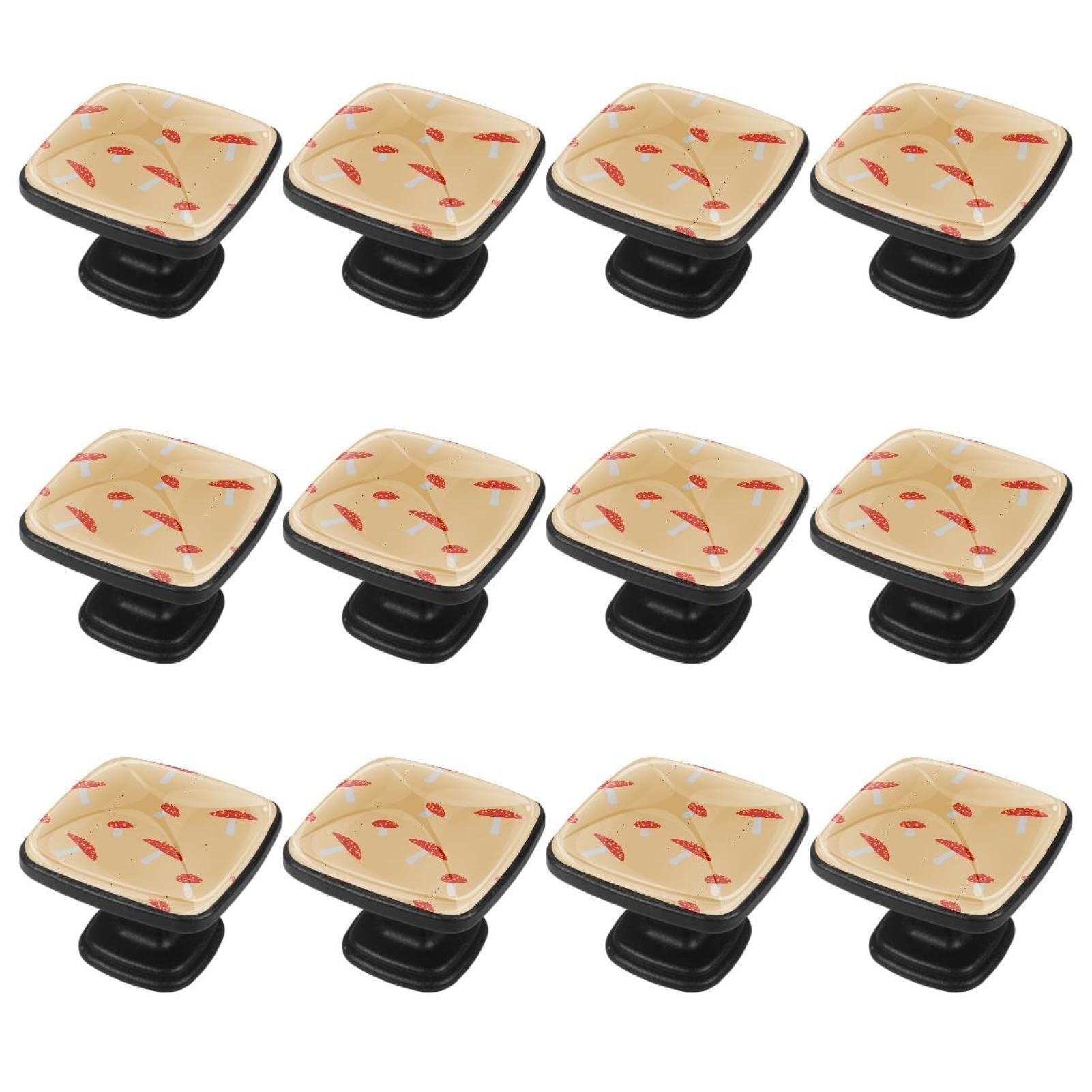 Boutons de tiroir champignon rouge jaune en verre translucide brillant