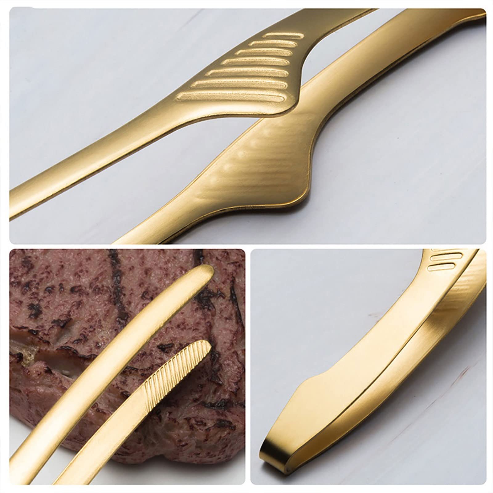 Pinze da Cucina 1pz Delicate Clip per Barbecue in Metallo Pinze autoportanti Antiscivolo Pinze Multiuso per Alimenti Cucina (Oro)