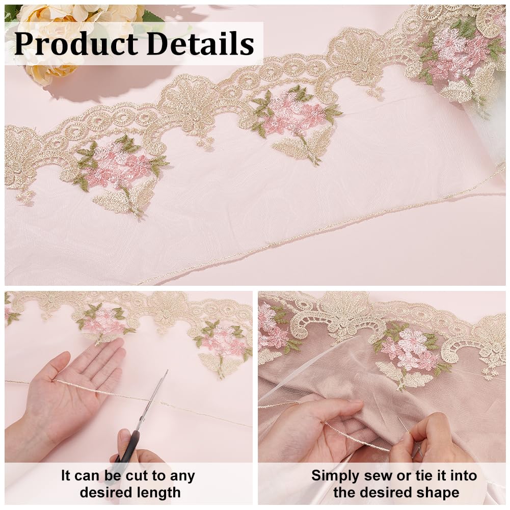 FINGERINSPIRE 4.5M Floral Embroidery Lace Sewing Mesh Tulle 19cm Wide Embroidery Hollow Flower Mesh Lace Trim Ivory White Polyester Floral Tulle Lace Edge Trim Ribbon for Wedding Dresses DIY Decor - Image 4