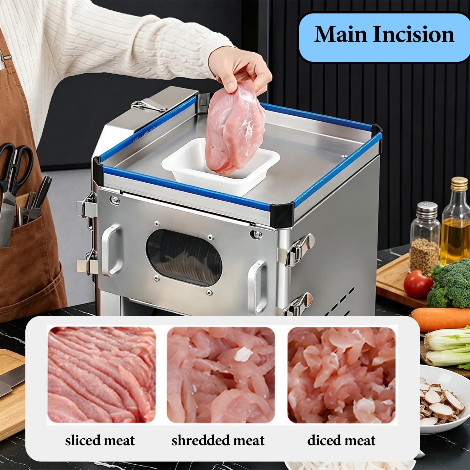 Affettatrice per Carne Professionale, affettatrice per Verdure e affettatrice per Carne Professionale, in Acciaio Inossidabile, per ristoranti e cucine domestiche, 3,5 mm,2.5mm
