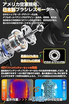ファンバッテリーセット 42V超高出力40500mAhバッテリー2025 作業服 Amazon.co.jp: 【42V超高出力 40500mAh大容量バッテリー】作業着
