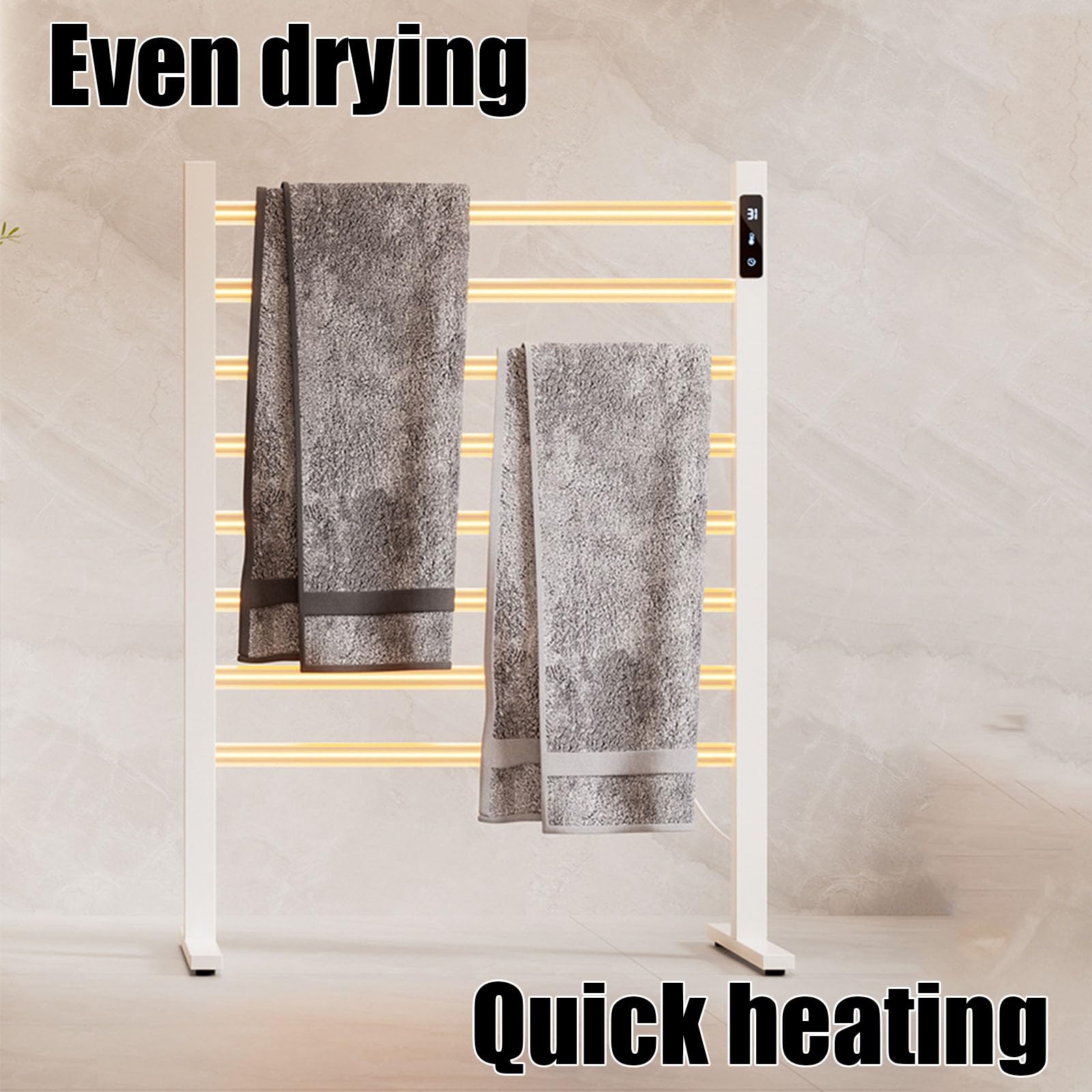Scaldasalviette Elettrico Bianco, con Spina e Timer, a Riscaldamento rapido per la casa, con stendibiancheria Elettrico Indipendente.
