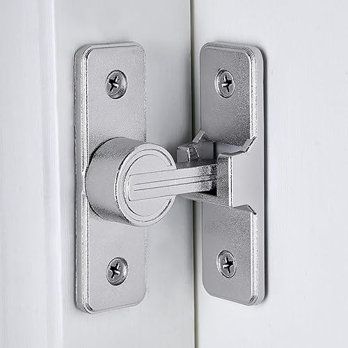 Miniatura 3 de Paquete de 2 cierres plateados de 90 grados para puerta de granero, cerraduras de puerta corredera pesada, cerradura de puerta corredera de