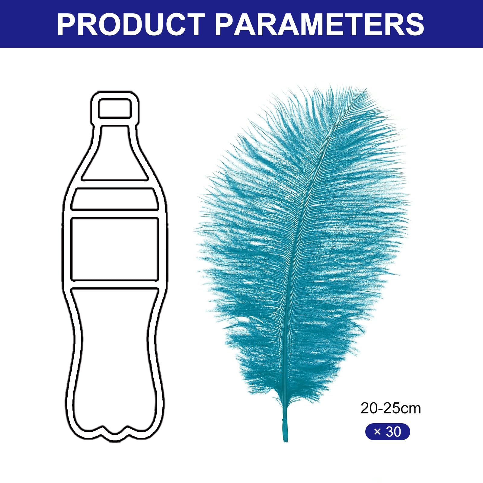 PATIKIL 30 Pcs Natural Ostrich Feathers Bulk 8-10 Inch/ 20-25 cm Large Ostrich Feathers for Crafts Home Decoration Wedding Party Vase Decor (Blue Green) - Image 2
