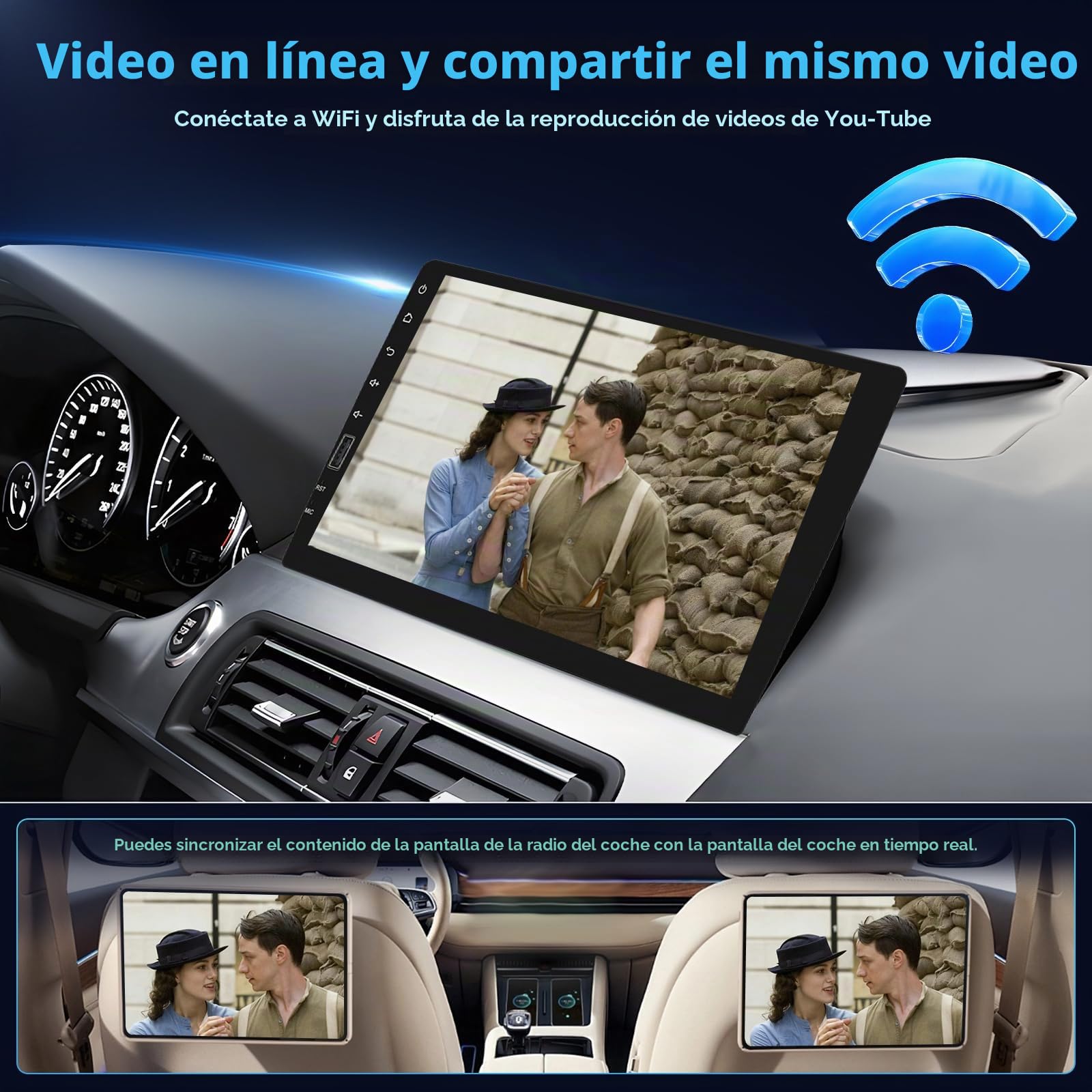 Hikity Radio Coche 1 DIN con Pantalla de 9 Pulgadas, Radio 1 DIN con Carplay Android Auto Inalámbrica Reproducción de Video en Línea Salida de Video Radio FM BT SWC Pantalla Táctil CAM+Mic