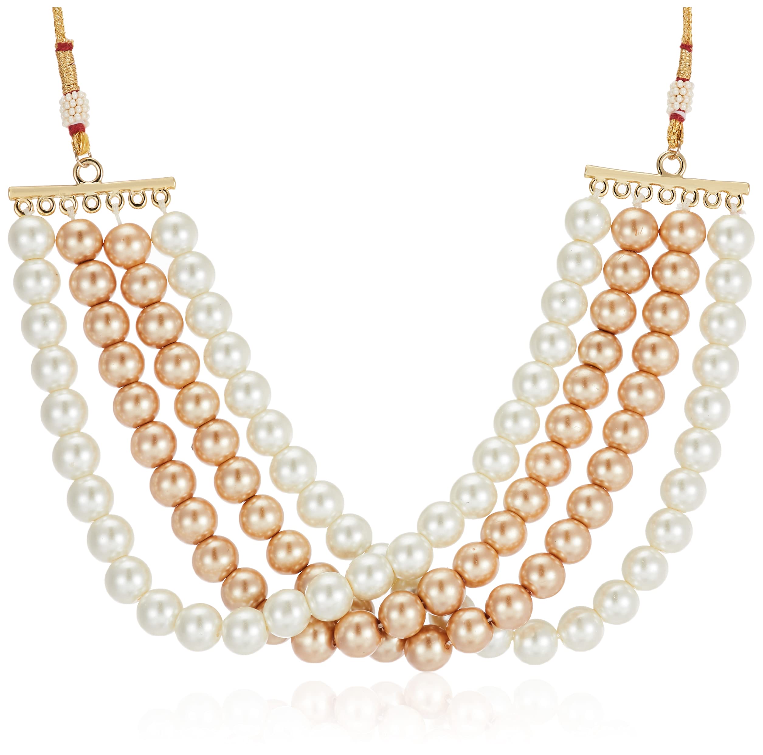 Estele24kt Gold Plated Four Line Pearl Choker with Golden & White Pearls for Women