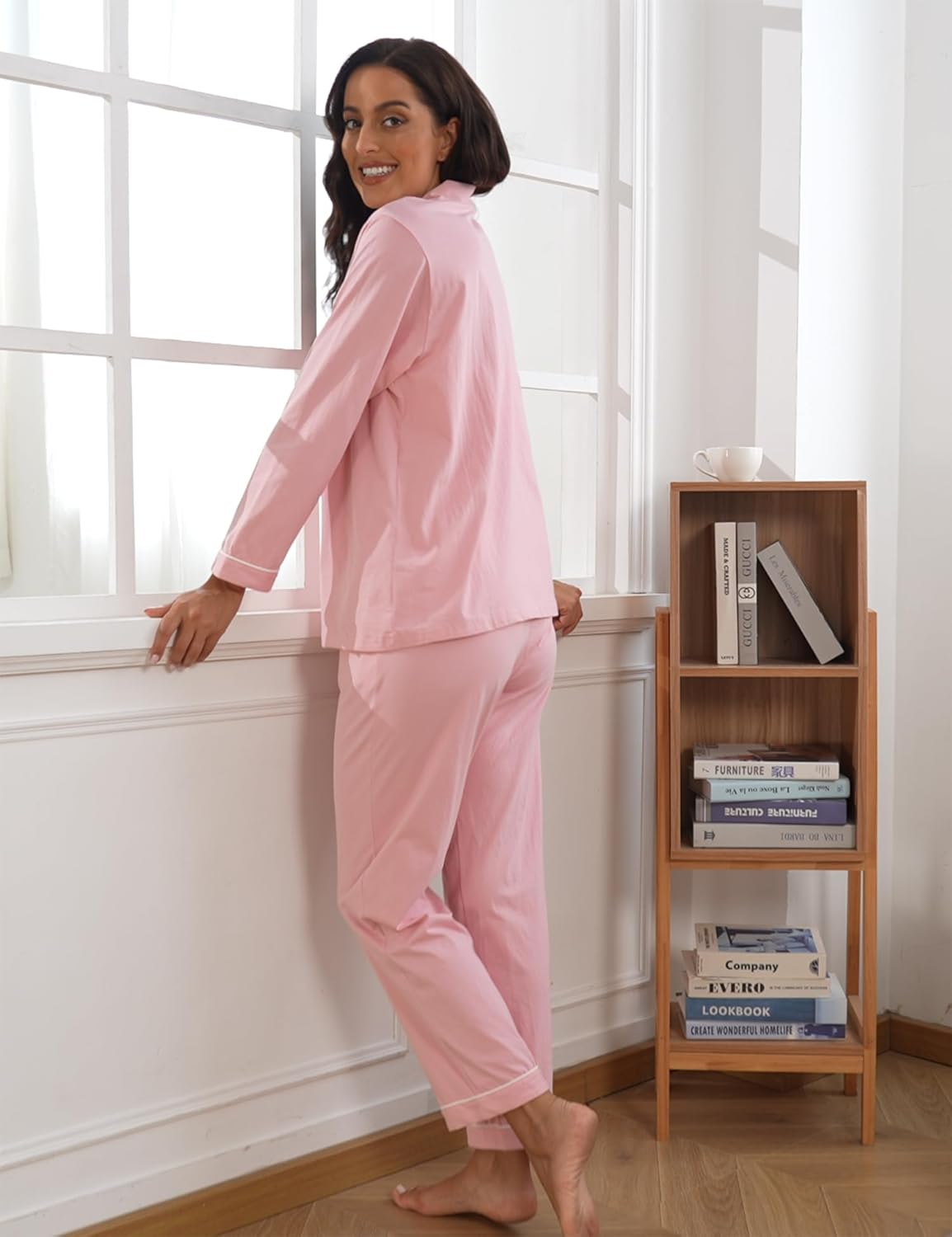 COLORFULLEAF Women's 100% Cotton Long Sleeve Pajama Sets Button Down Notched Collar Sleepwear Soft Lounge Pjs with Pockets - Image 5