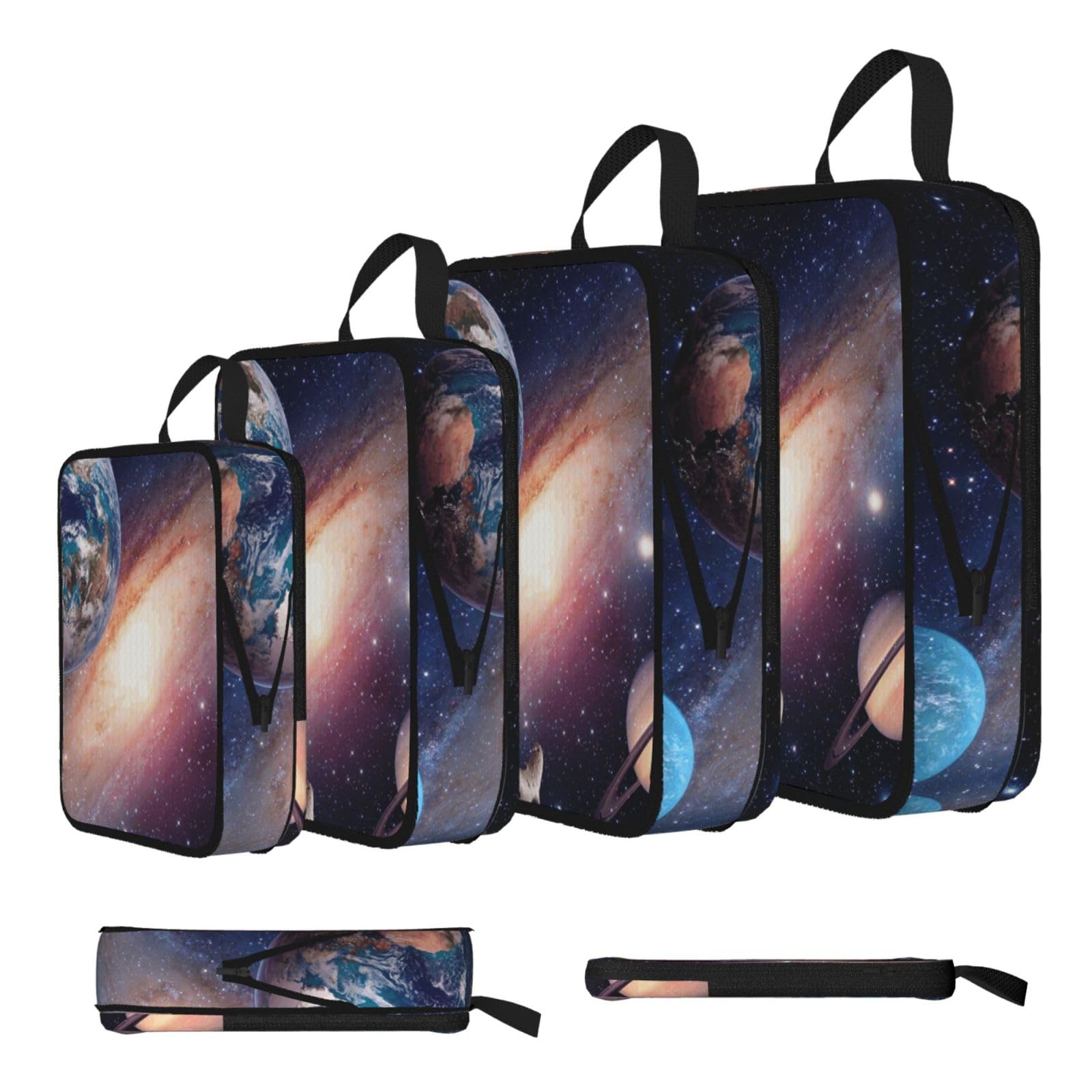 Universe Planet Print 4 Set Compression Packing Cubes For Suitcases,Expandable Storage Bags Organizers