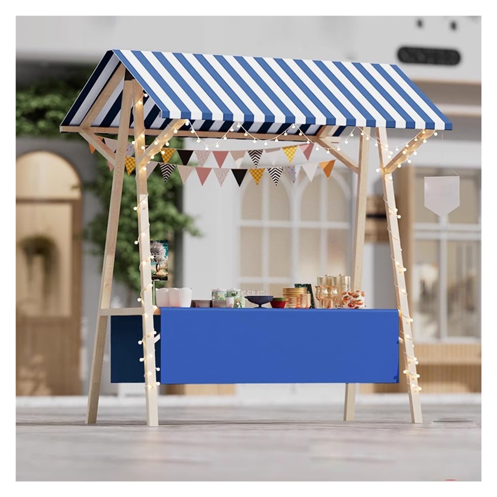 Chariot à fleurs en bois pliable avec auvent imperméable pour stand événementiel