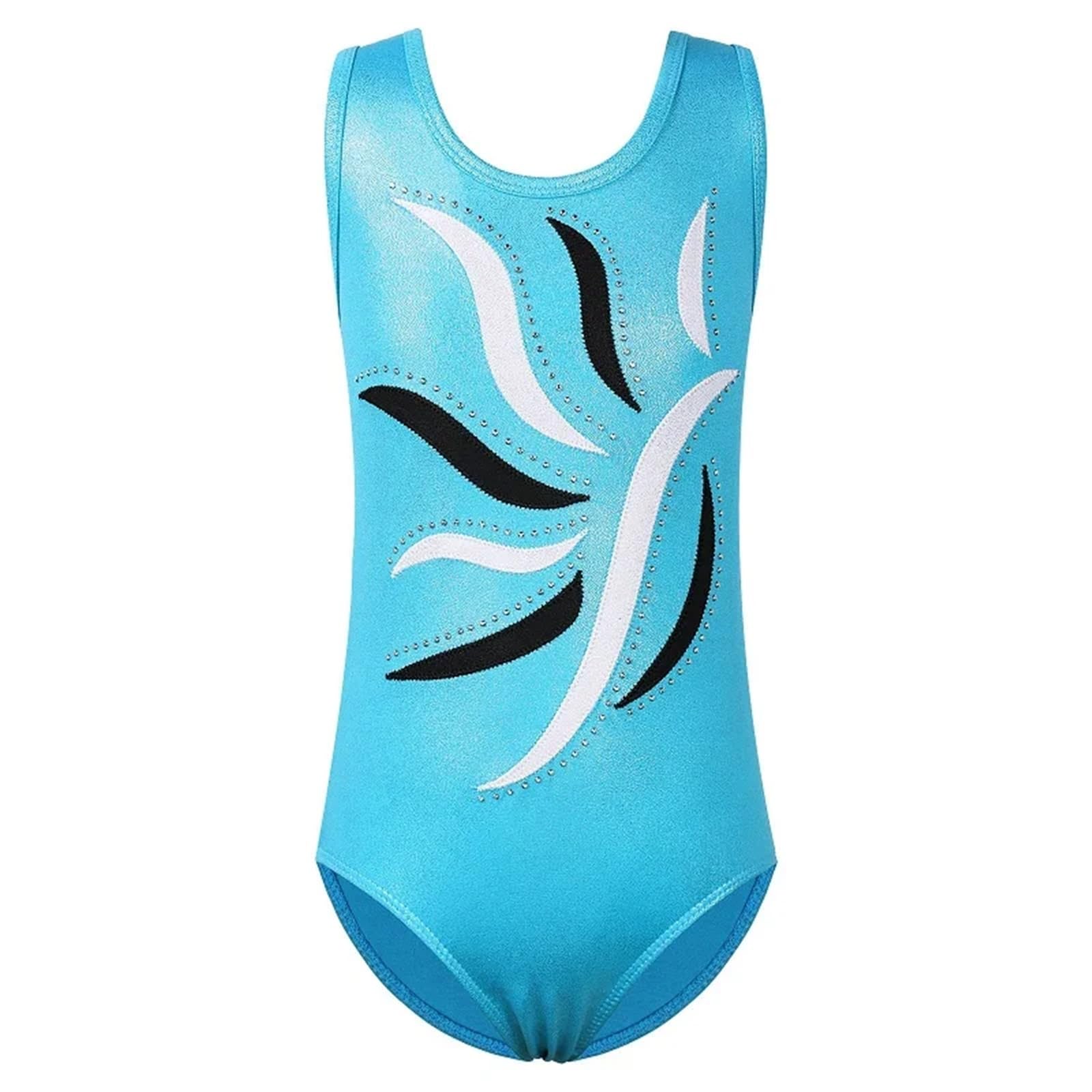Mädchen Turnanzug Gymnastikanzug for Mädchen Ärmelloser Body Schwarz Performance Kleidung Diamant Praxis Outfit Ballettanzug(Color3,12A)