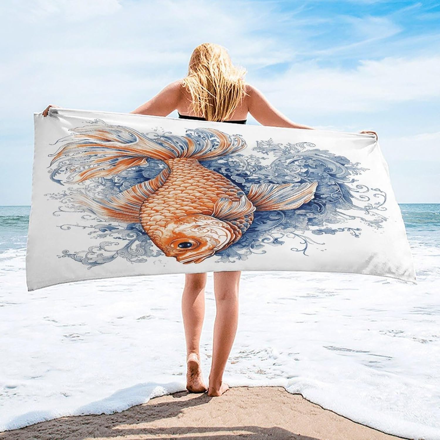 Orange Fish Towel Vacation Accessories Essentials Soft Lighterweight，Bath Towel for Adults Women Men，Bath Towels Gift for All Occasions, Machine Washable.