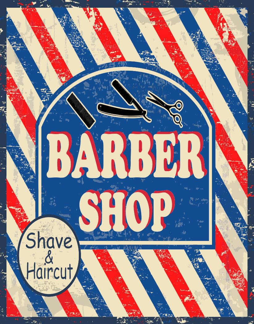 Yelacecca New Metal Sign Barber Shop Shave&Haircut Large Metal Tin Sign Poster Wall Plaque Tin Sign 8X12 Inches