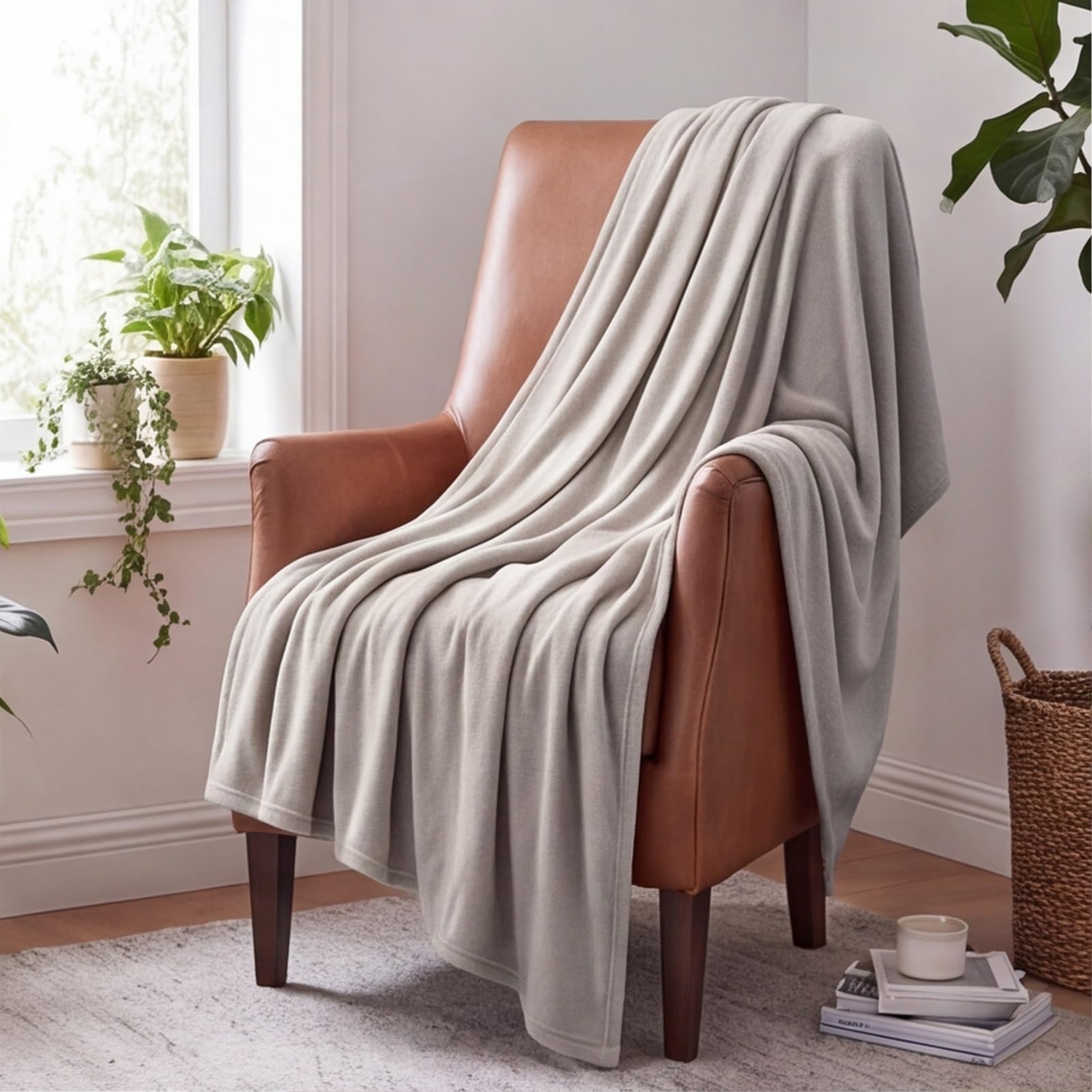 Flauschdecke 140 x 250 cm Cashmere Feeling Wohndecke Kuscheldecke Geeignet für Alle Jahreszeiten für Sofa/Bett/Couch, Hellgrau