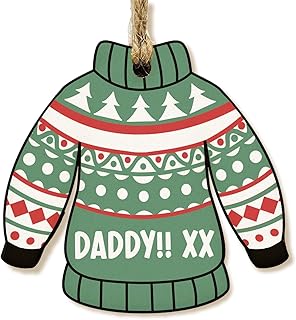 The Plum Penguin Personalised Novelty Christmas Jumper Bauble Festive MDF Ornament with Custom Name Choice of Xmas Pattern (Red, White & Green Traditional)
