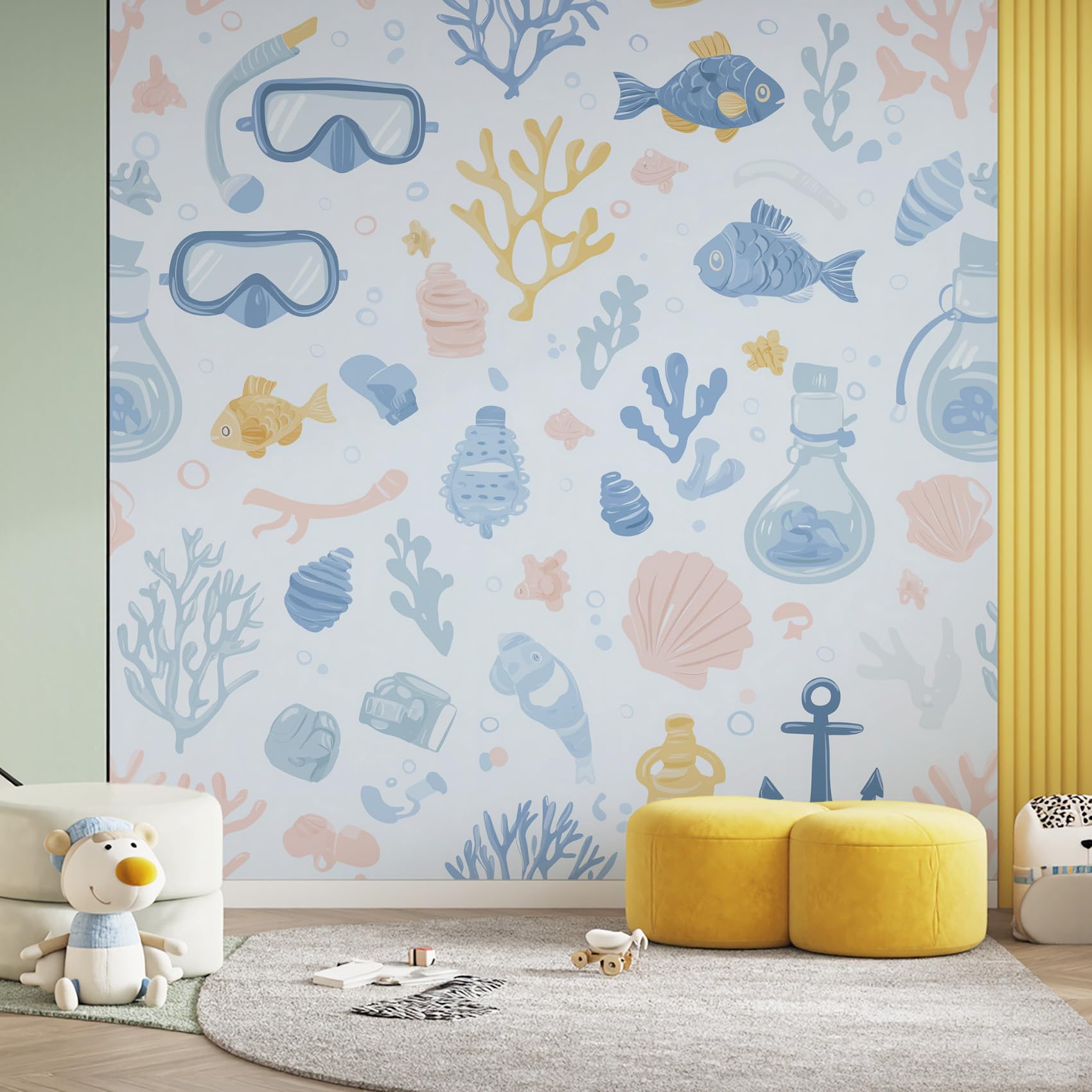 Papier Peint Poisson Bleu Récif de Corail Panoramique 250x352cm