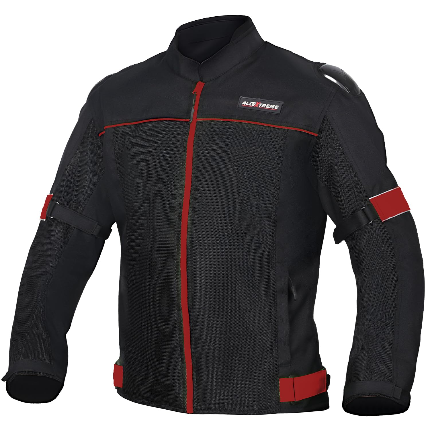 Allextreme TRIPPER Bike Riding Jacket Windproof Biker Mesh Fabric Armour Back Elbows Shoulders Protection Racer Motorcycle Gear Protector for Men (S, Red & Black)-picture-10
