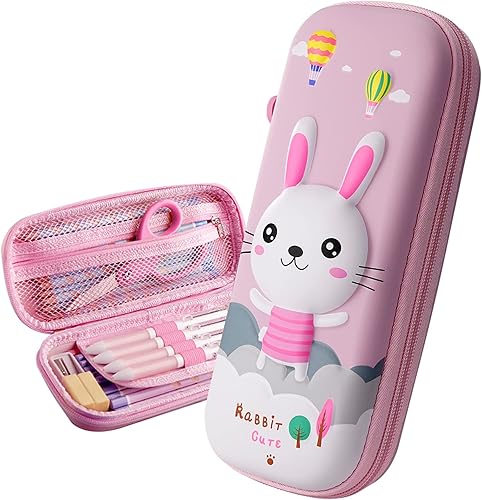 Junlion Lindo estuche para lápices para niñas con dibujos animados 3D, soporte para bolígrafos para escuela, niños, estudiantes, papelería, conejo,