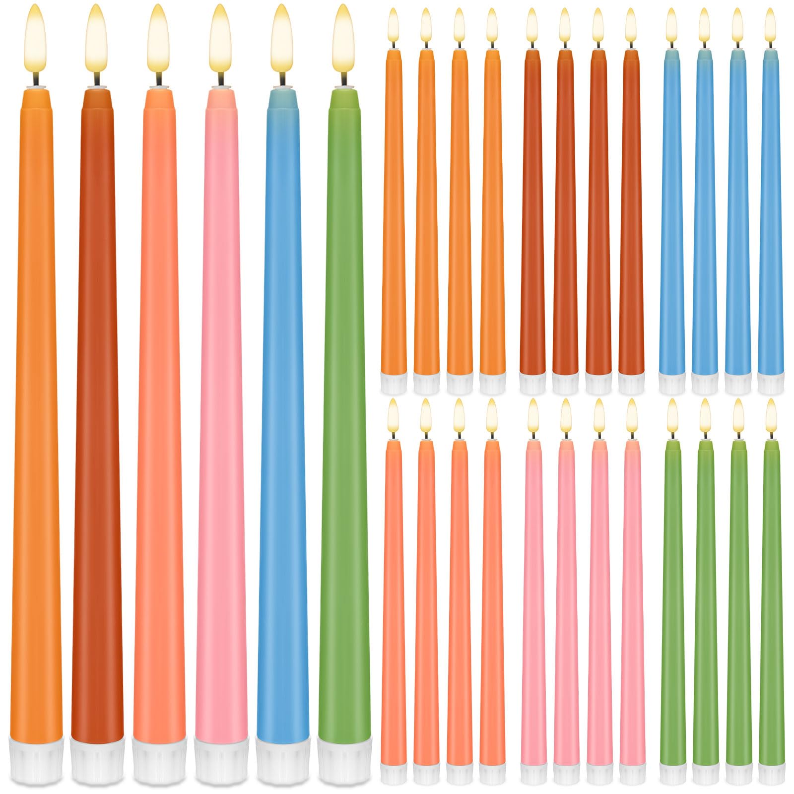 Baquler 24 Pcs 11'' Flameless Taper Candles Pastel LED Candlesticks