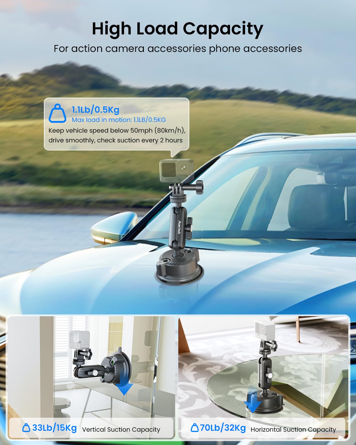 Ventosa Adattiva per Montaggi di Fotocamere in Auto Montaggi per Go Pro in Auto Montaggio per Parabrezza Porta-Telefono Accessori per Insta 360