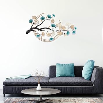 BOPRCSH 3D Ginkgo Tree Leaf Metal Wall Art Decor for Living Room, Bedroom & Dining Room, 44inch Ginkgo Leaf Metal Wall Sculpture Art Unique Gold Wall Decor