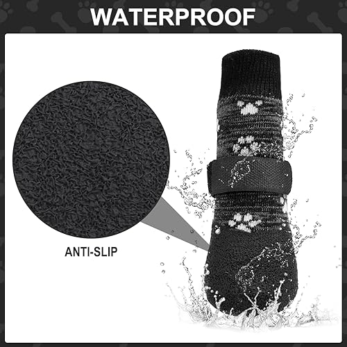 Miniatura 3 de KOOLTAIL Calcetines antideslizantes para perros, botas para perros al aire libre, impermeables, protectores de patas con correa de control de