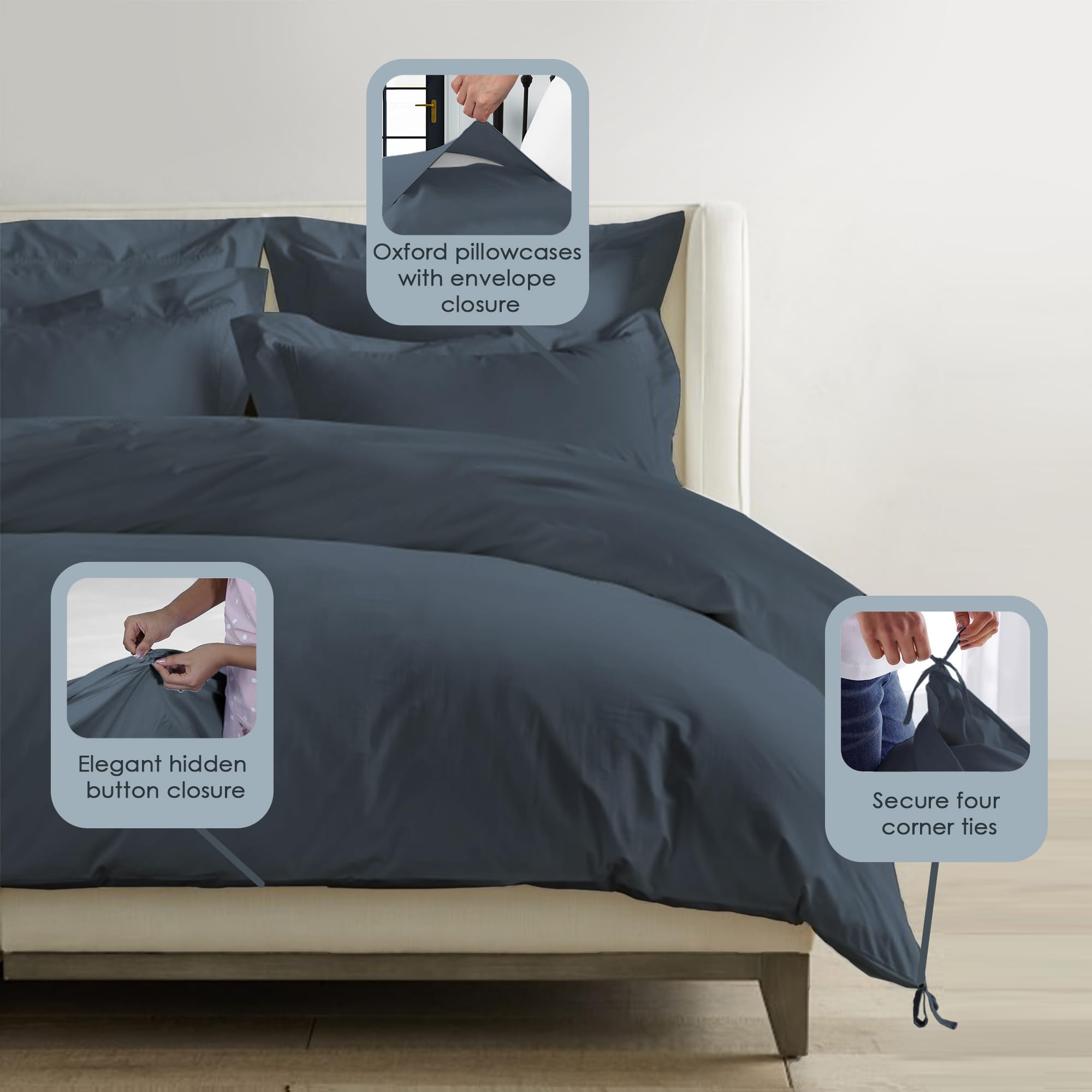 Pizuna Luxurios Cotton Super King Duvet Cover Set Dark Blue - Image 3