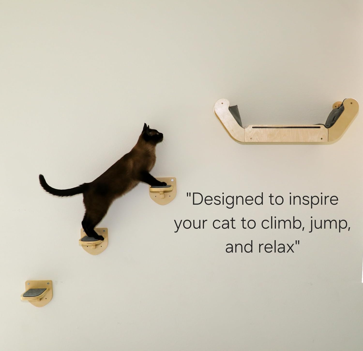 Cat Wall Shelves with 3 Steps - Wall Mounted Cat Furniture for Climbing and Lounging -Set of 3 Indoor perches by ESTRADURE